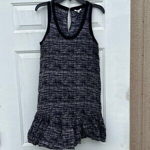 Joie 100% Silk Drop Waist Ruffle Hem Dress Tweed Style Print French Girl Size M